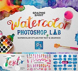 极品PS样式－水彩效果(含44个污渍/50个徽章透明图片)：Watercolor Photoshop Creative